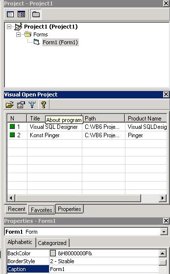 Screenshot of Visual Open Project Add-In 1.01