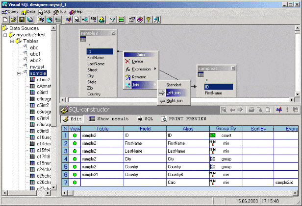 Screenshot of Visual SQL-Designer